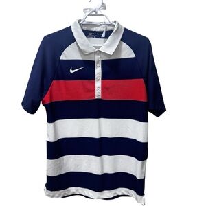 Nike golf polo multicolour men’s XL collared striped navy blue white red DriFit